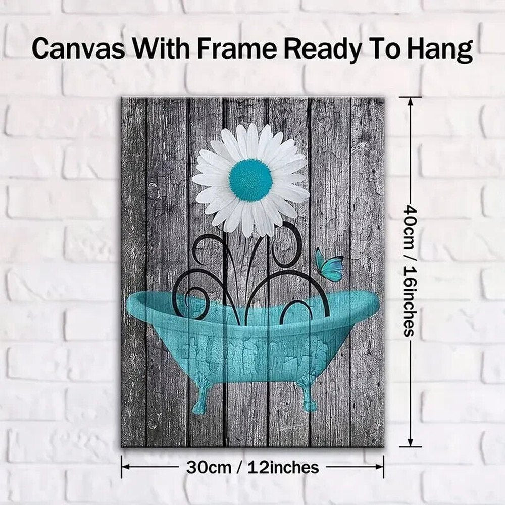 Vibrant Blue & White Flower In A Bathtub Vibrant Canvas Print Framed 12" x 16" Home & Garden:Home Décor:Posters & Prints Style Your Walls